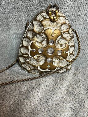 Timmy Woods Beverly Hills Handcrafted Acacia Wood Bedazzled Maltese Cross Purse